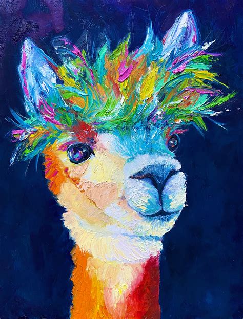 Colorful Llama Oil Art Print Adorable Llama Painting Cute | Etsy