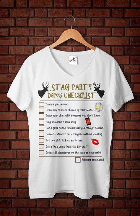 Stag Do Dares Checklist Game Bachelor Party And Stag Night T Shirt