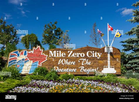 Mile Zero City Sign The Start Of Alaska Highway Dawson Creek Stock