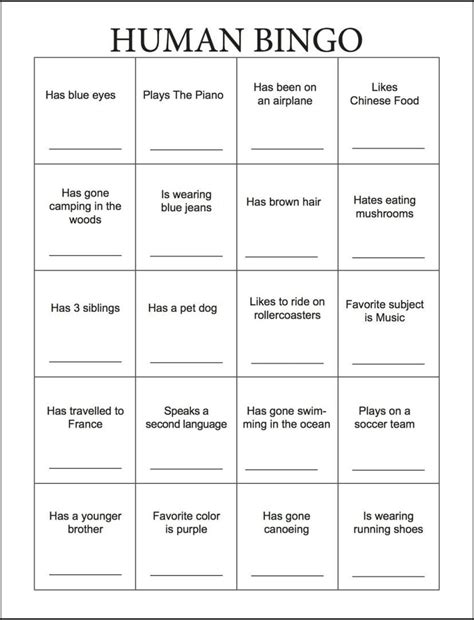 Printable Human Bingo Cards Printable Lab