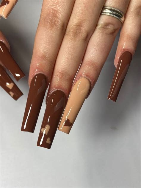 Fentology Brown Acrylic Nails Long Square Acrylic Nails Pretty Nails