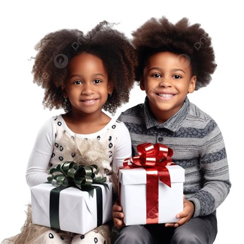 happy afro african american children pose   room  gift box