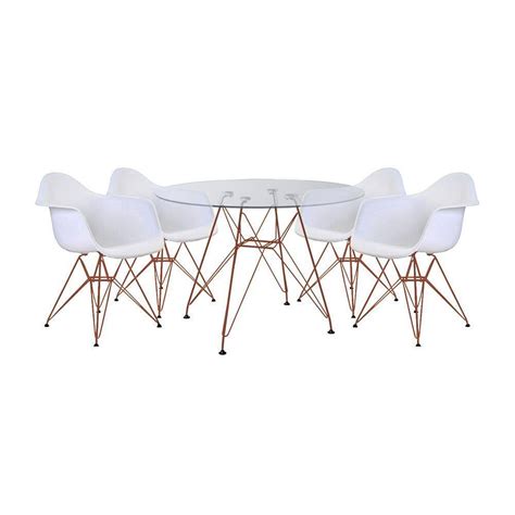 Conjunto Mesa Eames Eiffel Redonda Vidro Cm Cadeiras Eames Dsw