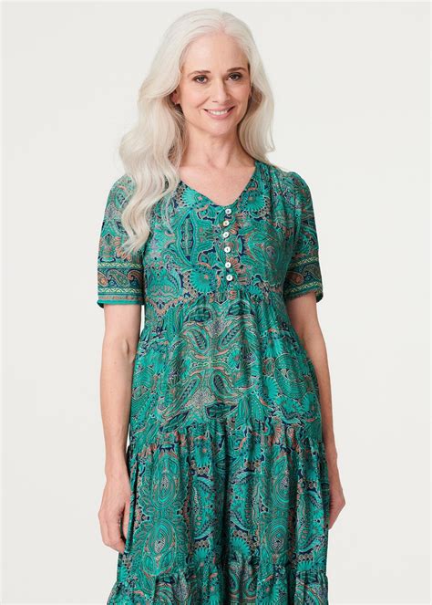 Izabel London Green Paisley Short Sleeve Smock Dress Matalan