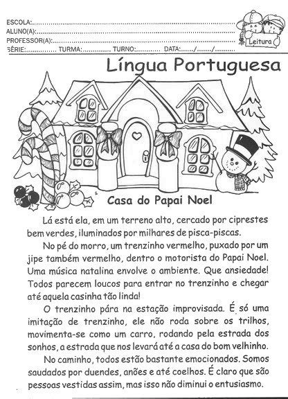 Texto Casa do Papai Noel interpretação para 5 ano atividade de