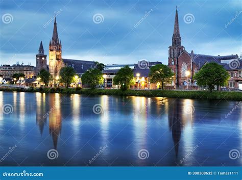 Inverness With Two Churches At Night Scotland Stock Photo Image Of