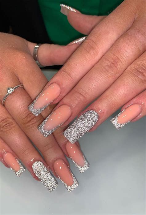 30 Glitter Nails To Bright Up The Season Silver Glitter Tip Nail Design