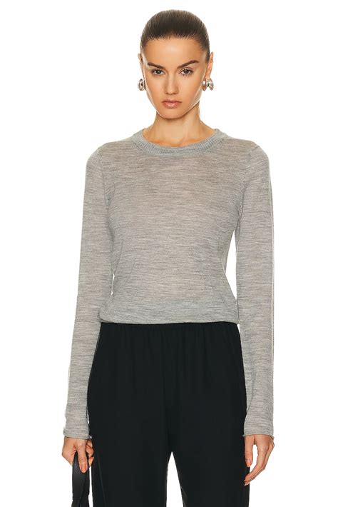 Enza Costa Tissue Cashmere Bold Long Sleeve Crew Top In Heather Grey Fwrd