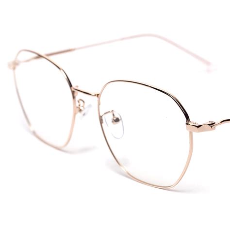 armação oculos de grau feminino hexagonal metal dourado da moda D4