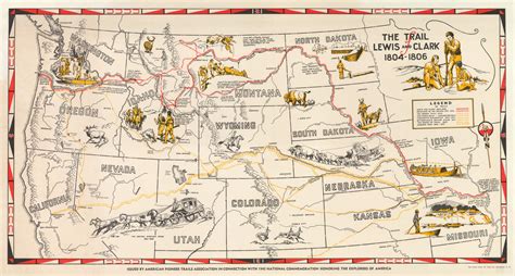 Vintage Map of The Trail of Lewis and Clark 1804-1806 – New World ...