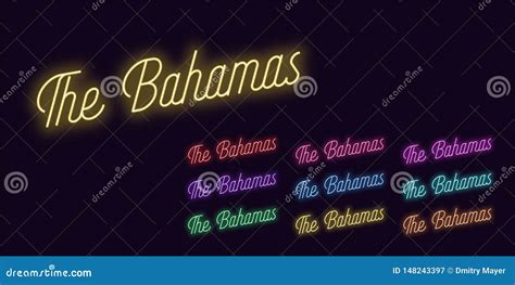 Neon Lettering Of The Bahamas Name Neon Text Stock Vector