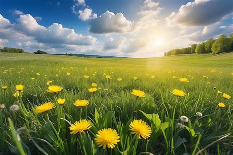 Premium Photo Beautiful Meadow Field With Fresh Grass And Yellow