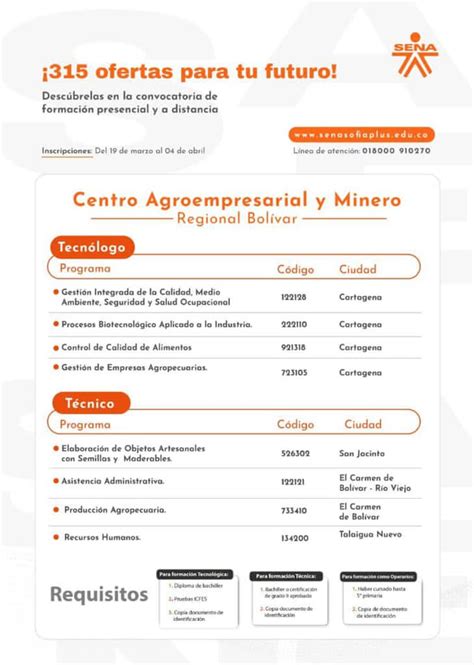 Centro Agroempresarial y Minero SENA Regional Bolívar Convocatoria