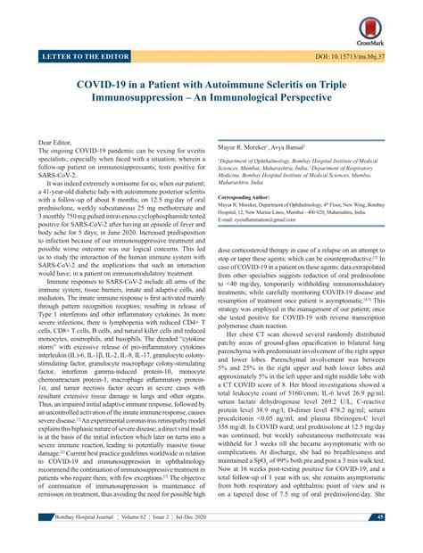 (PDF) COVID-19 in a Patient with Autoimmune Scleritis on Triple ...