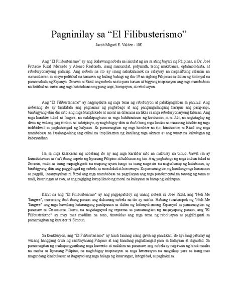 Pagninilay Sa El Filibusterismo Pagninilay Sa El Filibusterismo