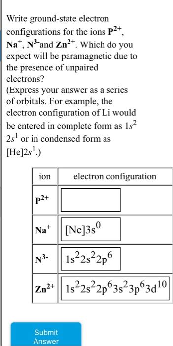 Solved Write Ground State Electron Configurations For The