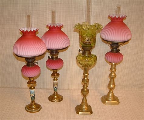 Victorian Cranberry Cased Glass Peg Lamps Matched Pair Salado Creek