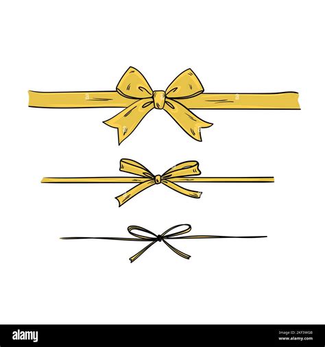 Set Of Decorative Gold Bows With Horizontal Ribbon Isolated On White Background Stock Vector