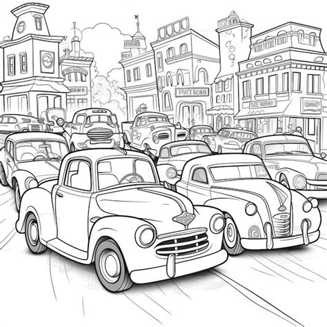 Premium Photo A Black And White Drawing Of A Busy Street With Cars