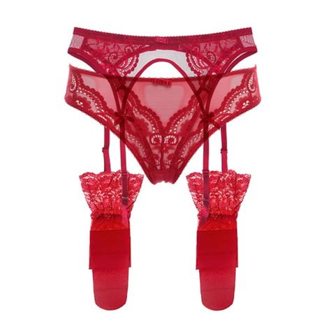 Embroidery Lace Suspender Belt Stocking Underwear Set Sexy Lingerie 3Pc EBay