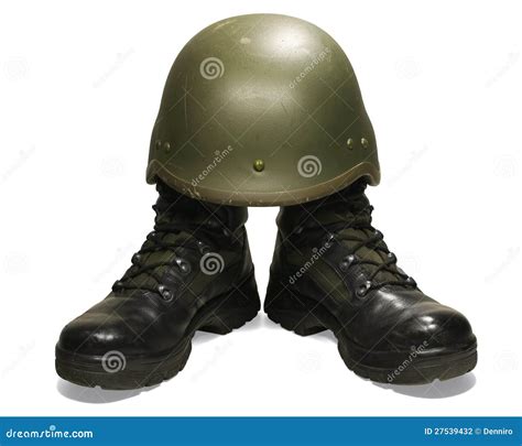 Soldier Visual Concept Military Boots And Helmet Stock Photo Image
