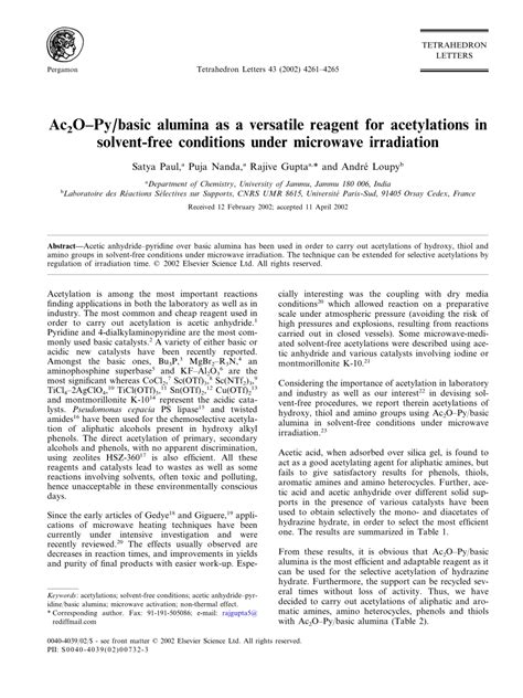 (PDF) Ac2O—Py/Basic Alumina as a Versatile Reagent for Acetylations in ...