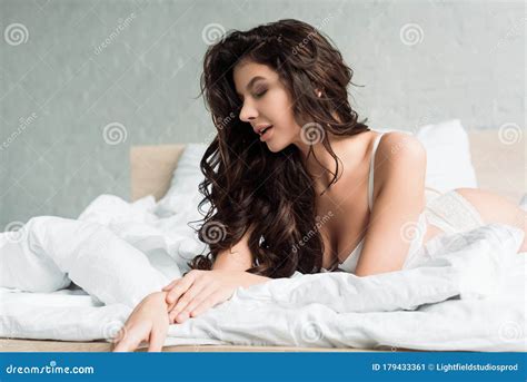 Woman In White Lingerie Lying Stock Image Image Of Lace White