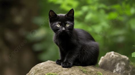 Fondo Gatito Negro Sentado En Una Roca Fondo Gatito Gato Negro Sentado