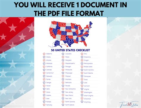 50 United States Checklist Printable