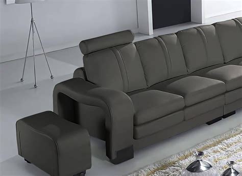 Canape D Angle Reversible En Cuir Gris Avec Appuie Tete Relax Havane