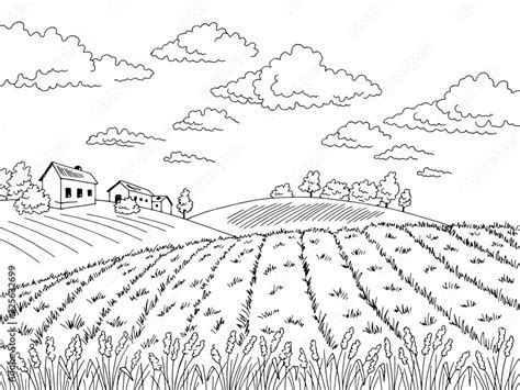 Farm Fields Clipart Black And White