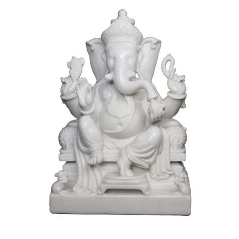 Marble Plain White Shinny Ganesha Divineshop