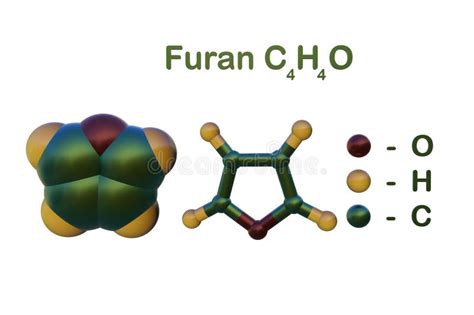 Structural Chemical Formula And Molecular Models Of Furan A Highly Toxic Organic Chemical