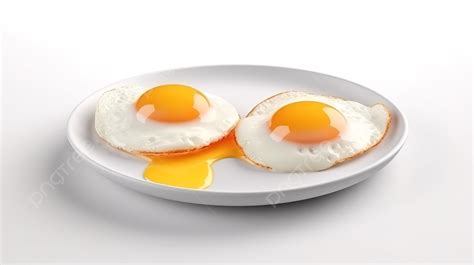 Plate With Two Eggs And Yolk Falling Out Background 3d Realistic Delicious Cooked Fried Eggs