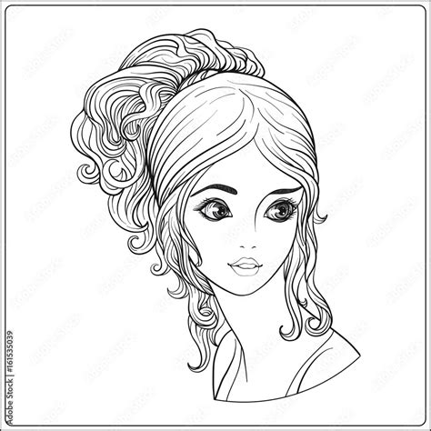 A young beautiful girl. Portrait. Outline hand drawing. Stock line vector illustration. Stock ...