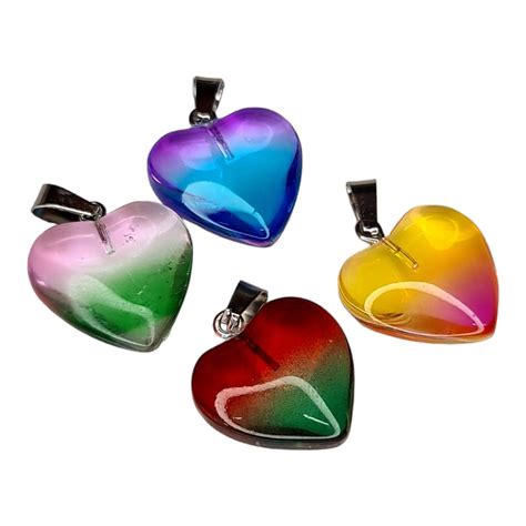 Ombre Glass Heart Pendant Assorted 30mm Silver Hills Gems