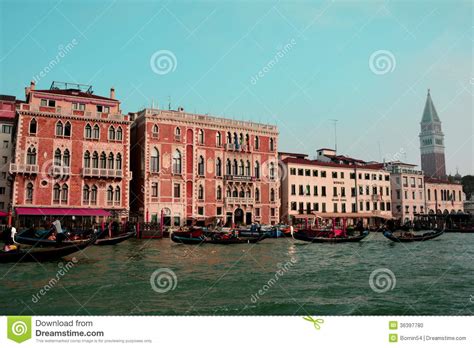 Gondolas And Buildings In Veniceitaly Editorial Image Image Of