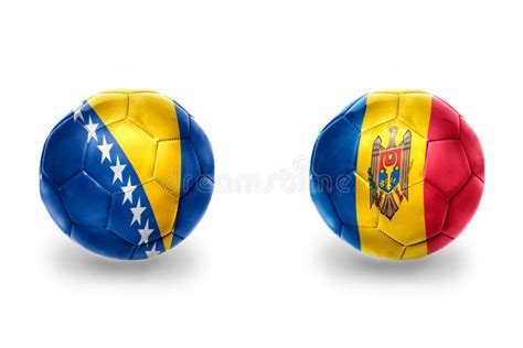 Football Balls With National Flags Of Moldova And Bosnia And