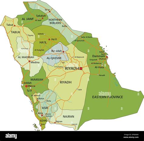 Highly Detailed Editable Political Map With Separated Layers Saudi