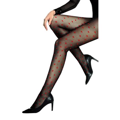 Collant Voile Noir Fantaisie Multi Coeur Rouge