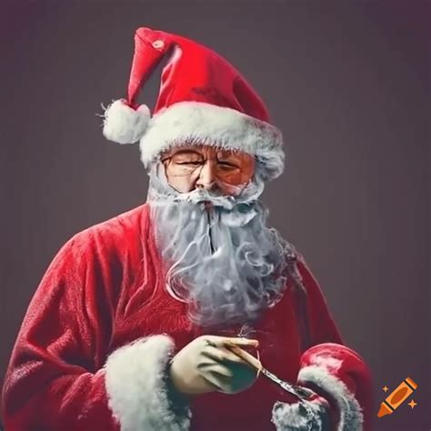 Funny Illustration Of Santa Claus With A Joint