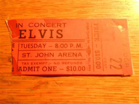 Vintage Elvis Presley Ticket Stub St John Arena June 25 1974