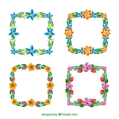 Set Of Square Flower Frames Vector Free Download