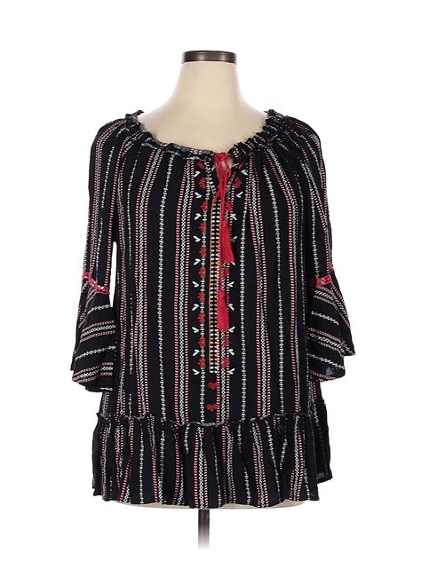 Suzanne Betro 100 Rayon Stripes Black Long Sleeve Blouse Size 1X Plus