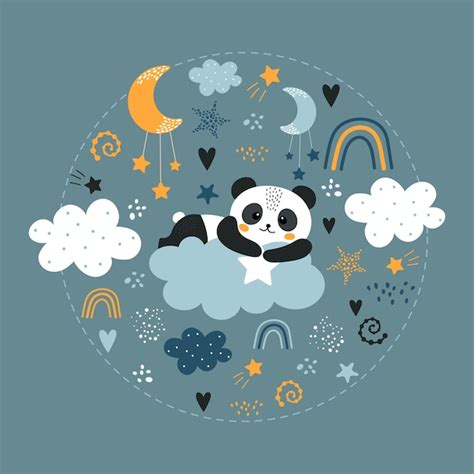 Premium Vector | Cute panda on the cloud.