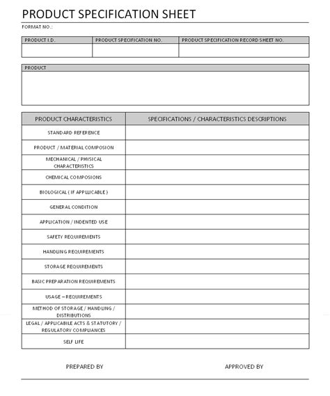 Product Specification Sheet