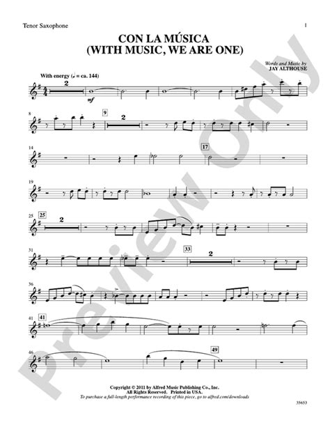 Con La Música B Flat Tenor Saxophone B Flat Tenor Saxophone Part Digital Sheet Music Download