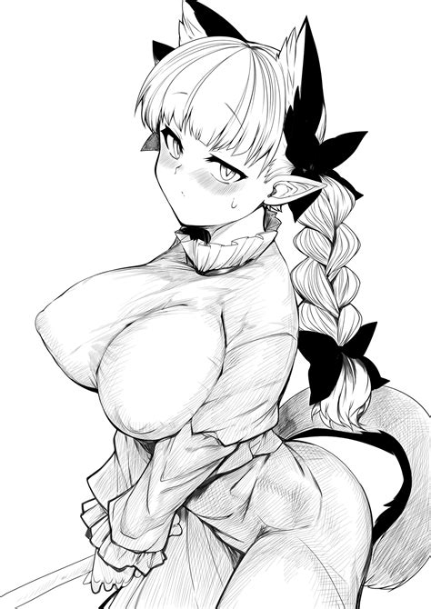 Rule 34 Animal Ears Blush Bow Braid Breasts Cat Ears Covered Erect