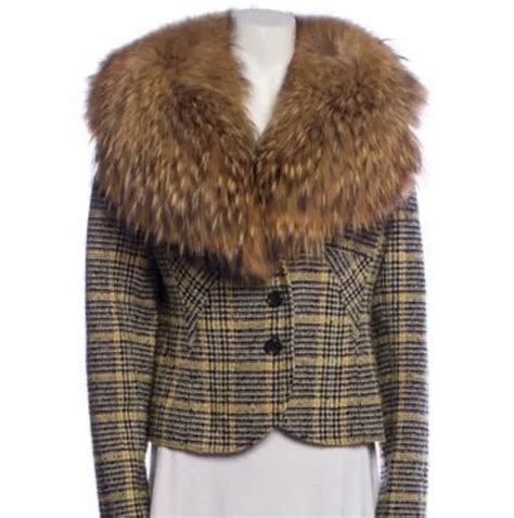 Valentino Plaid Suit Jacket with Fox Fur Trim — UFO No More