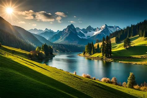 Premium Photo A Lake In The Mountains